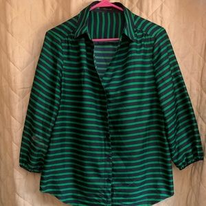 Limited brand silky blouse in green and blue stripes with balloon sleeves